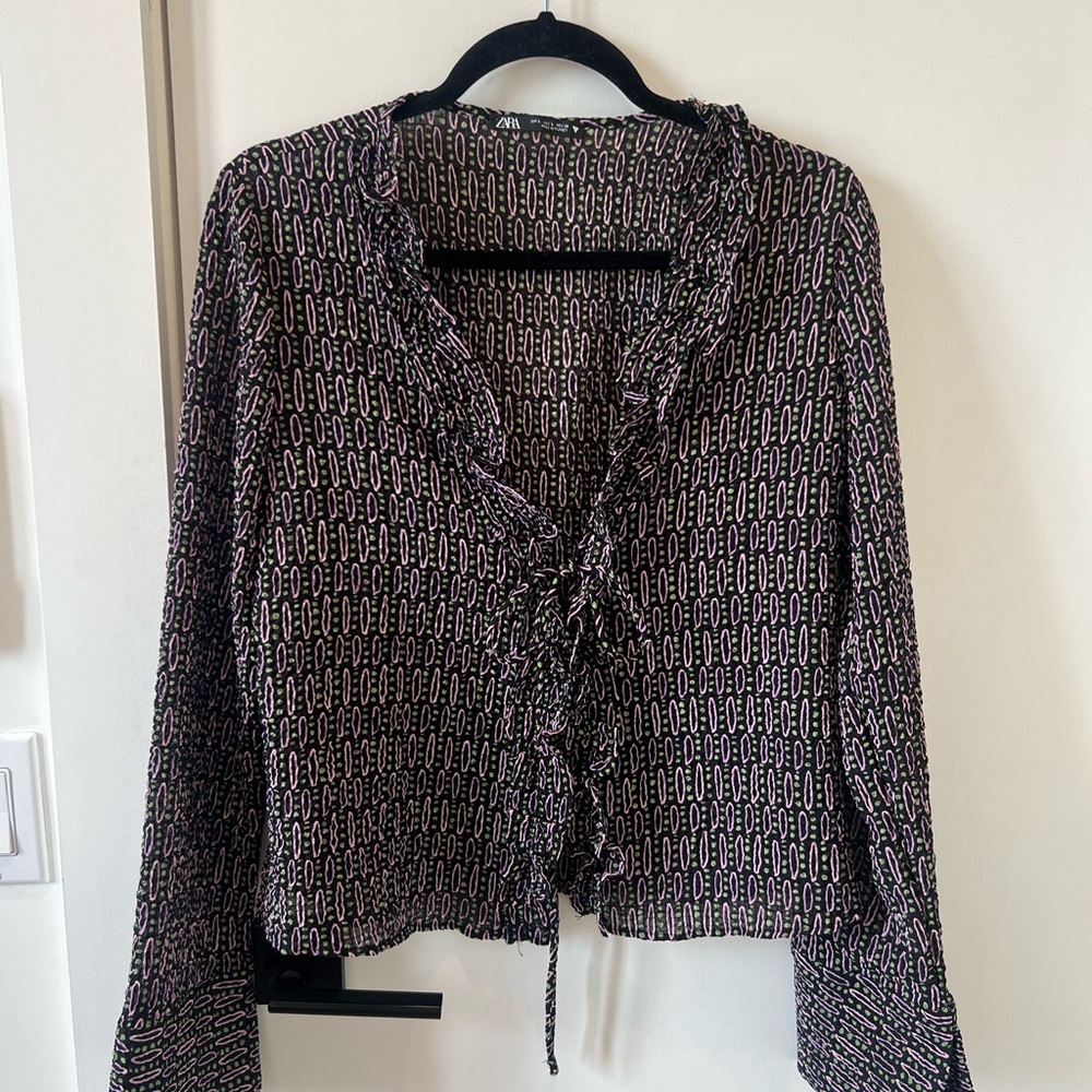 Zara Black and Pink Patterned Tunic Top